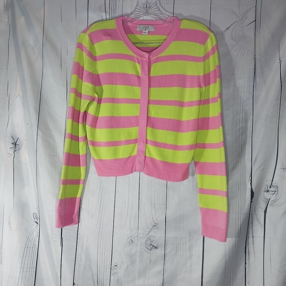 Victor Glemaud X Target Vibrant Pink & Lime Striped Y2K Style Preppy Cardigan